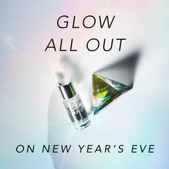 BIOEFFECT EGF Anti-Aging Serum with a glass pyramid and the text “Glow All Out on New Year’s Eve”